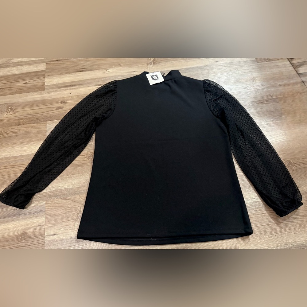 Anne Klein Black Blouse with Sheer Sleeves - Picture 8 of 10